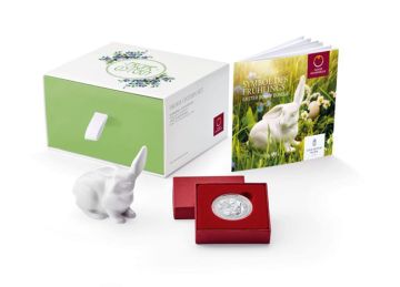 2018 1/4 oz Austria Silver The Easter Bunny Set with Porcelain Figure PN