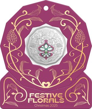 2025 Australia Copper-Nickel Coloured Coin – Christmas Festive Florals UN