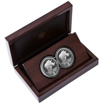2025 2 oz South Africa Silver 2-Coin Big Five Rhino Proof Set PP
