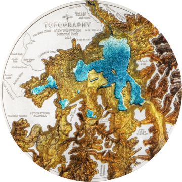 2025 155.49g Cook Islands Silver Yellowstone Topographic Series High Relief PP