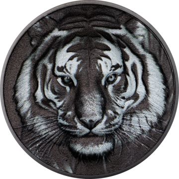 2025 1 oz Cook Islands Silver Tiger: Black and White Obsidian Black PP