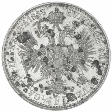 1858 Austria Silver Gulden A VZ, the value side is unfortunately stained!