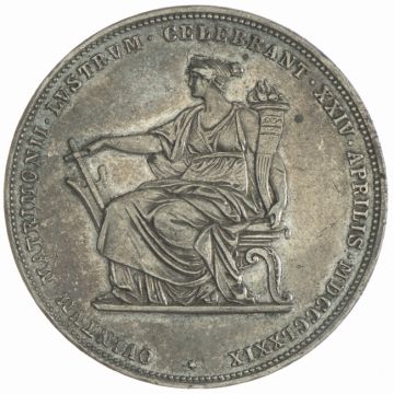 1879 Silver Wedding VZ-, small crimp, slightly tarnished, minimal traces of use.