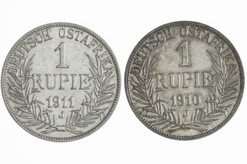 Germany Silver Lot (2) Rupie 1910 J 1911 J SS/VS, small crown.
