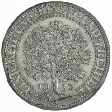 1930 Silver 5 Reichsmark 1930 A Eichbaum