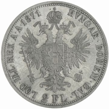 1871 Austria Silver 2 Gulden 1871 A VZ-, unsachgemäß gereinigt