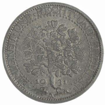 1931 Germany Silver 5 Reichsmark 1931 A Eichbaum VZ, somewhat patchy