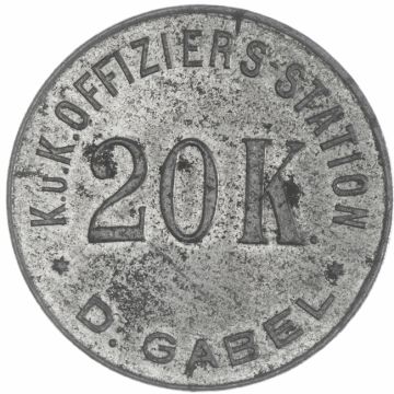 1915-18 Austria German-Gabel prisoner of war camp 20 Kronen f. VZ, somewhat stained