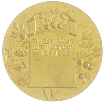 1902 vergoldete Kupfermedaille Ausstellung der Hausfrau VZ, test lane at the edge