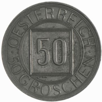 1934 Copper-Nickel 50 Groschen so-called Night Schilling VZ, somewhat patchy